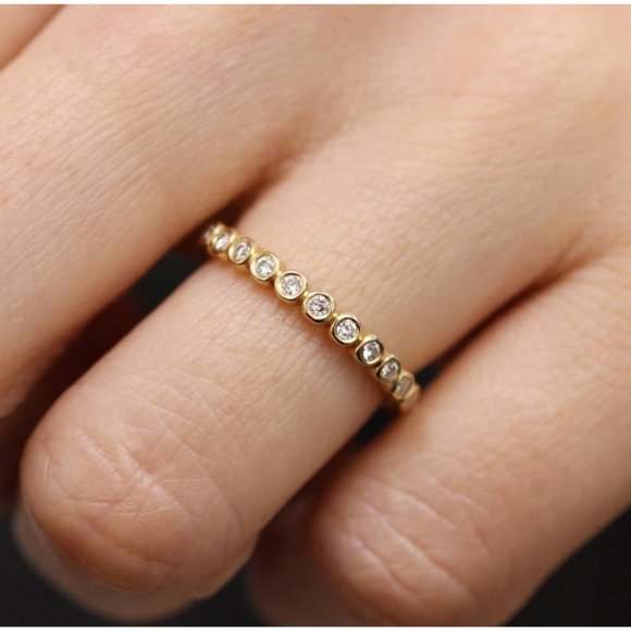 Gold Bezel set CZ Eternity Band • Stacking Ring - Picture 4 of 5